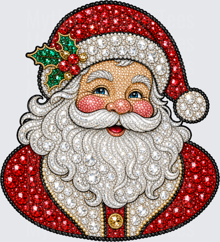 Christmas Bling Rhinestone Diamond Art Santa Claus with Holly Berry Hat and Sparkling White Beard