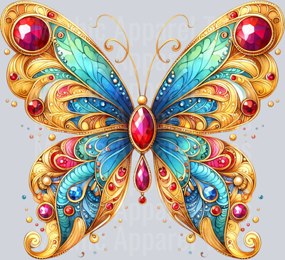 Blue Gold Yellow Red Watercolor butterfly DTF Butterfly Transfers