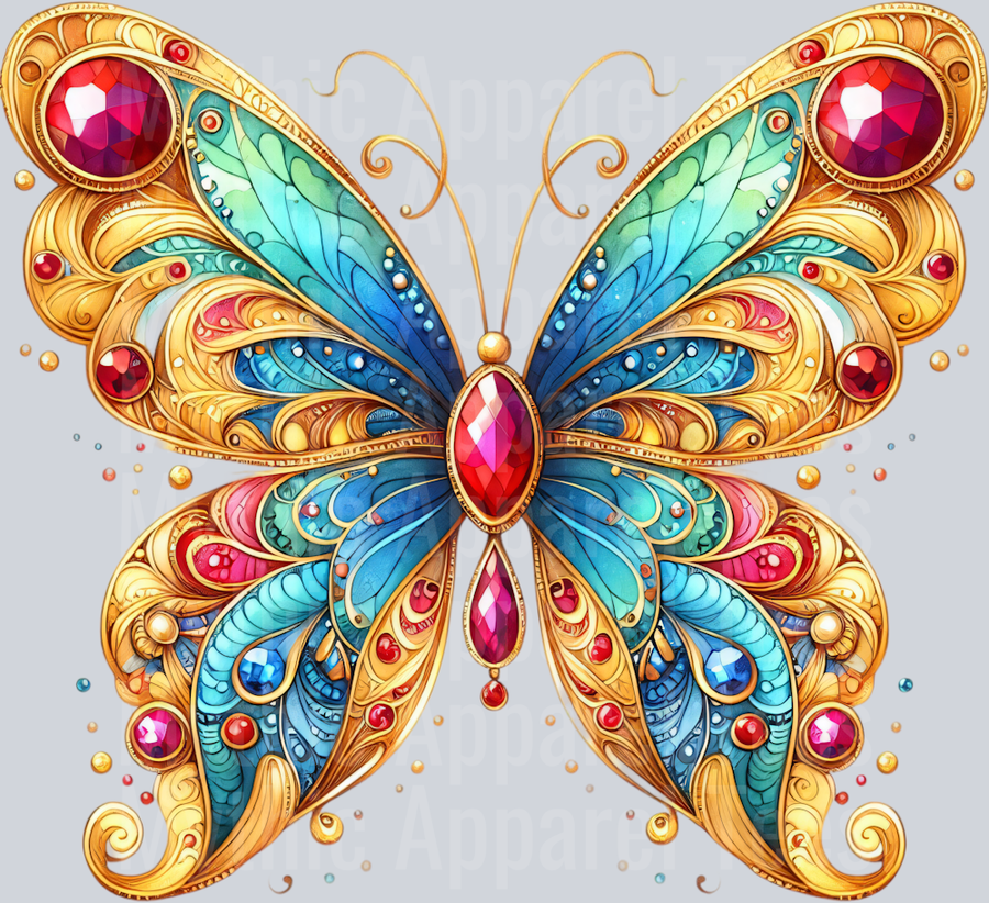 Blue Gold Yellow Red Watercolor butterfly DTF Butterfly Transfers
