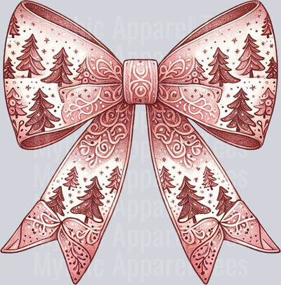 Bow with trees and pink cute DTF Christmas Transfers