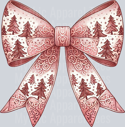 Bow with trees and pink cute DTF Christmas Transfers