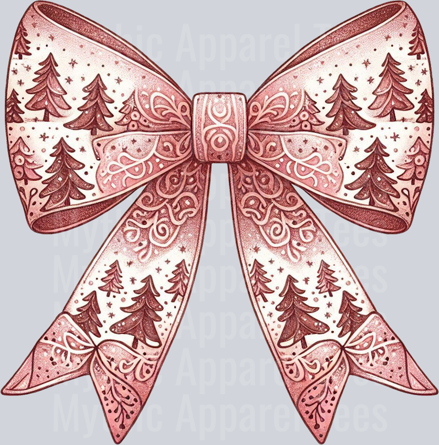 Bow with trees and pink cute DTF Christmas Transfers