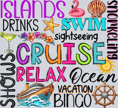 cruise island drinks shows relax ocean vacation bingo DTF Summer Transfers