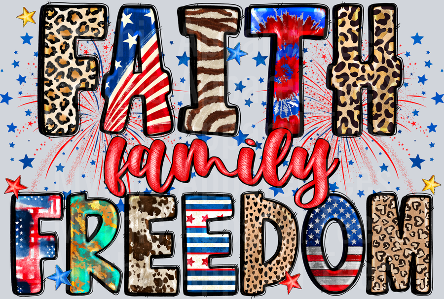 Faith Family Freedom 2 4th of july DTF Patriotic Transfers