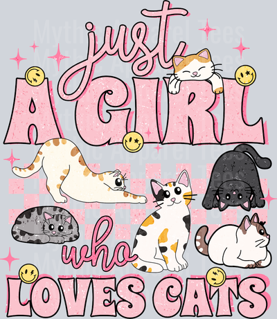 Just a girl who loves cats Pink Checker DTF Cat Transfers
