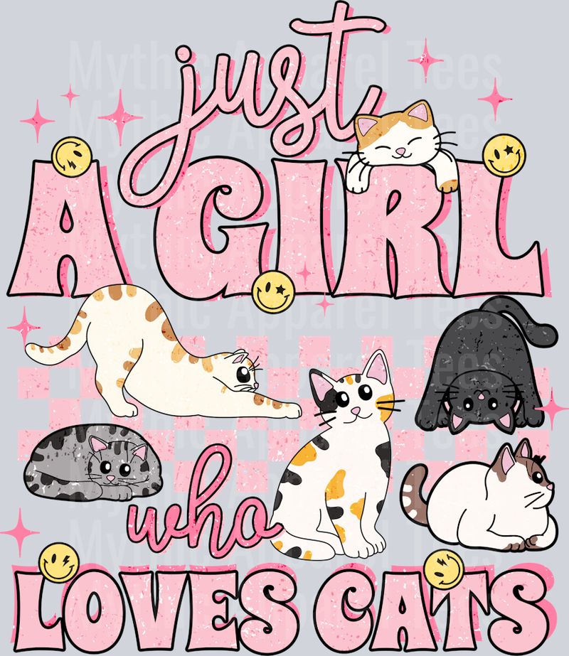 Just a girl who loves cats Pink Checker DTF Cat Transfers