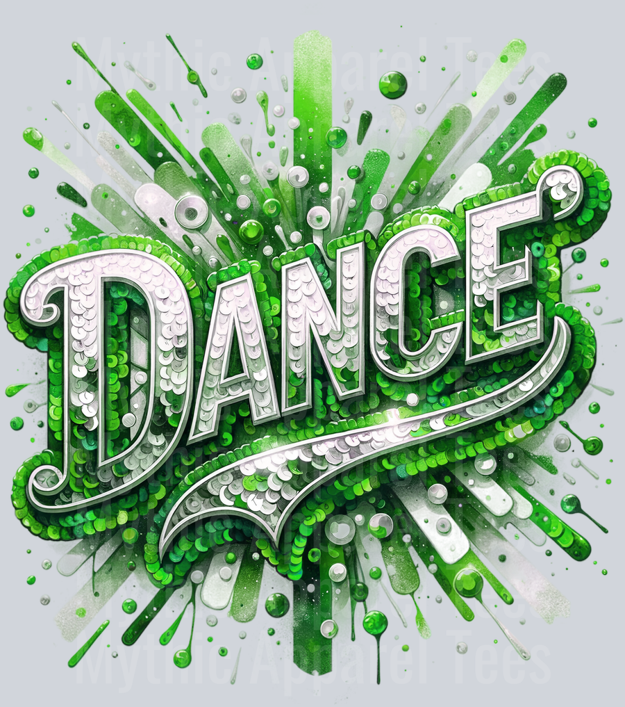 Sequin Dance 1 Green DTF Dance Swoosh Transfers