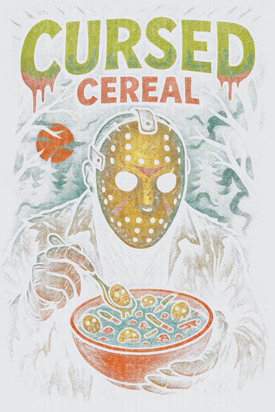 Cursed Cereal Jason Voorhees Friday the 13th Eating Skull Cereal Bowl Horror Breakfast Parody