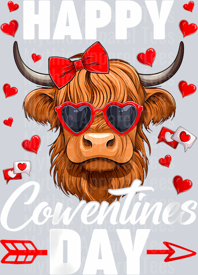 219 Womens Cute Happy Cowentines Day Highland Cow Valentines Day Girls V-Neck T-Shirt