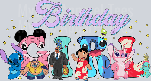 Birthday Girl Lilo and Stitch purple words DTF Lilo and Stitch Transfers