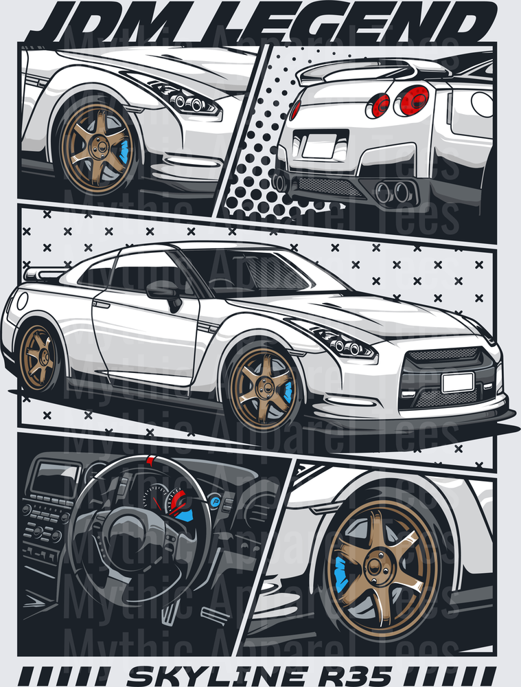 Drifting and Muscle Cars JDM Legend Nissan GT-R R35 Multi-Panel Comic Style