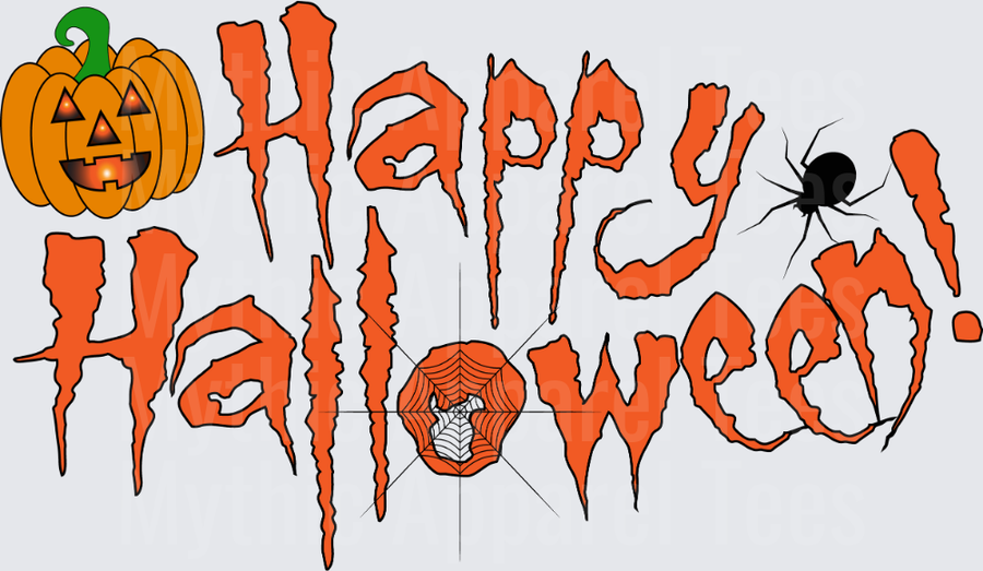 Happy Halloween Dripping Orange Text with Jack-O-Lantern Spider and Spiderweb