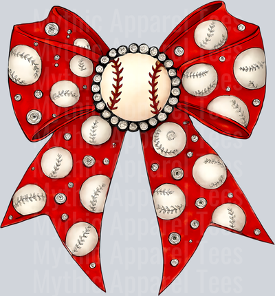 Red Baseball Bow Glitter School Spirit & Sports