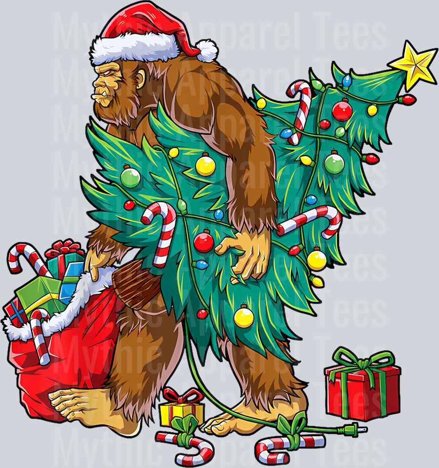 45 Bigfoot Christmas Tree Lights Xmas Boys Men Sasquatch Lovers T-Shirt