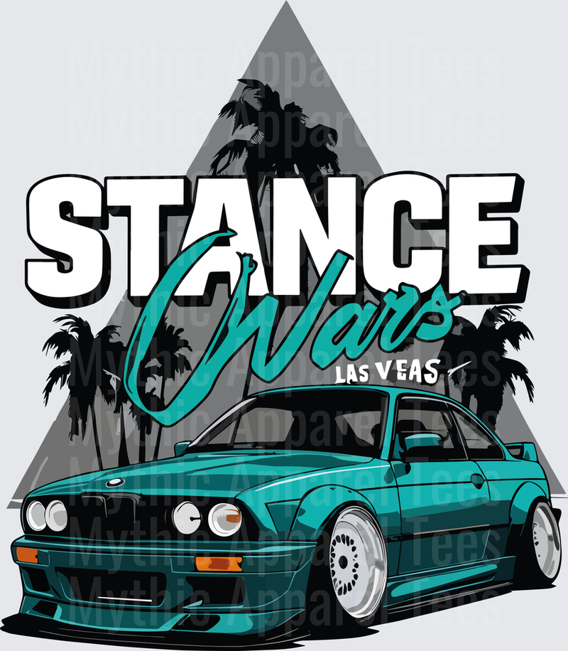 Drifting and Muscle Cars Stance Wars Las Vegas Slammed BMW E30 Teal Palm Trees