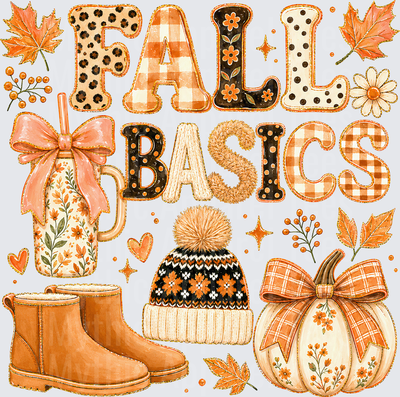 Fall Designs Fall Basics Mixed Pattern Lettering with Pumpkin Beanie Boots Floral Mug Leopard Buffalo Plaid Autumn Elements