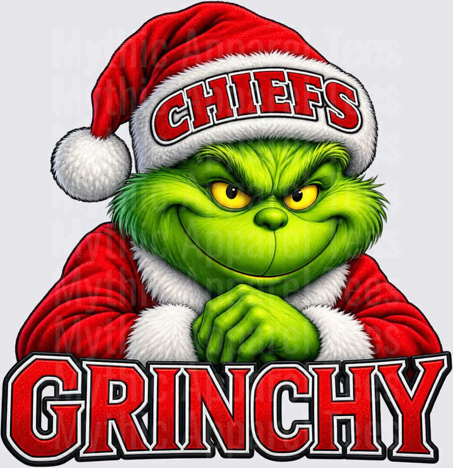 Football Grinch Wearing Chiefs Santa Hat Grinchy Christmas Design