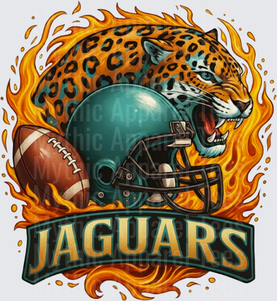 Jaguars Roaring Jaguar Flaming Football Helmet Fire Sports Fan Design