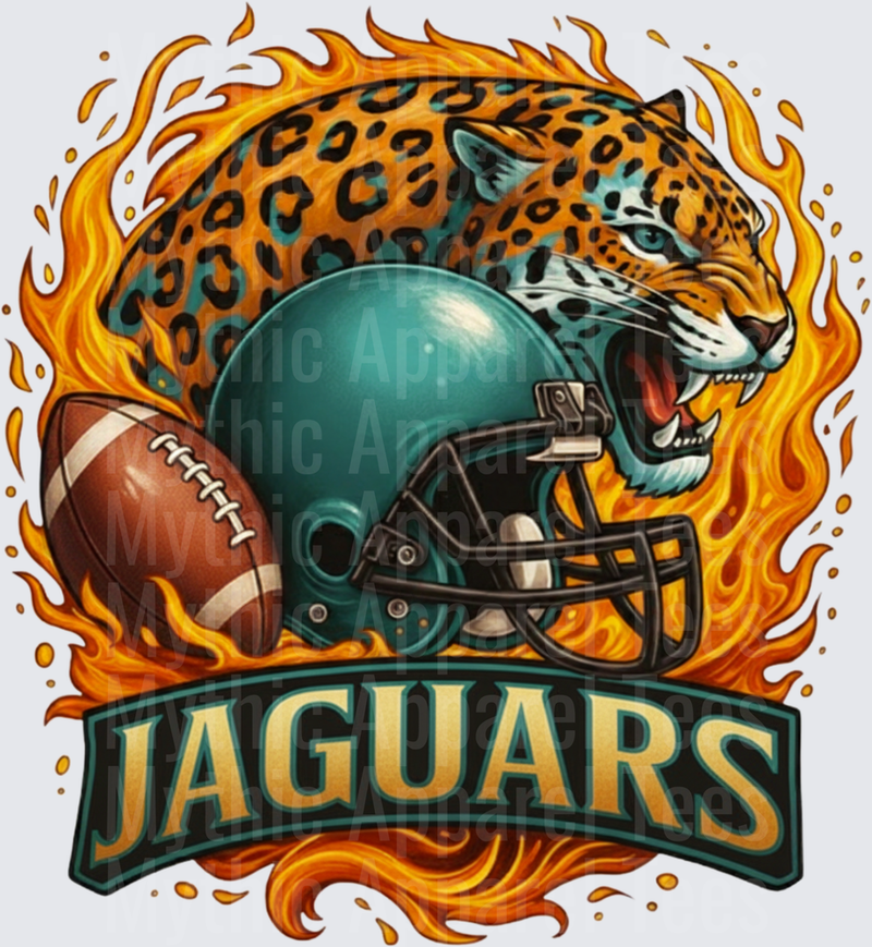 Jaguars Roaring Jaguar Flaming Football Helmet Fire Sports Fan Design