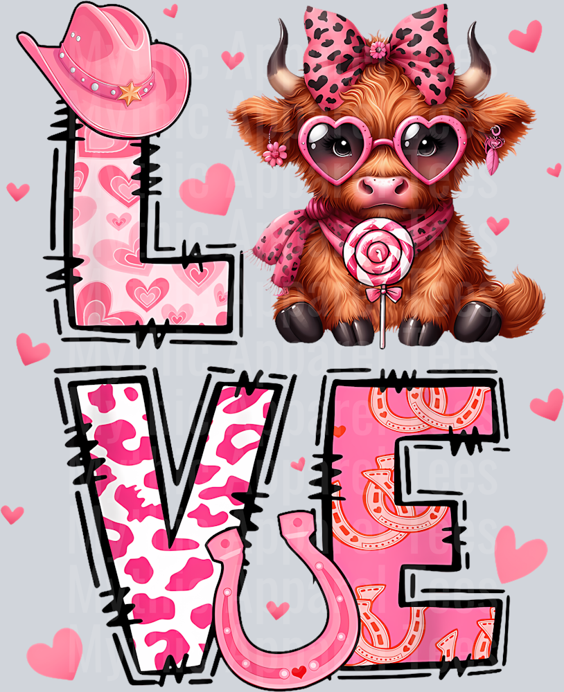 223 Valentine_S Day Coquette Retro Heat Highland Cow T-Shirt