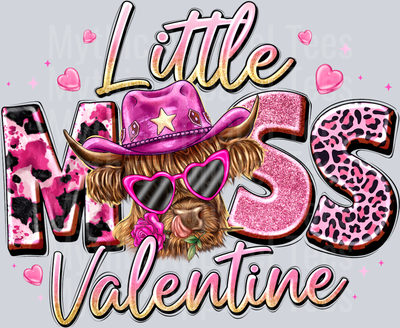 Little Miss Valentine Highland Cow Valentines Day Girl