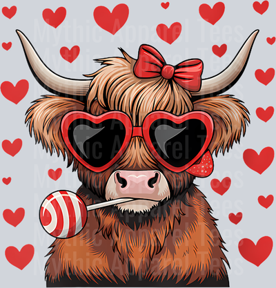 214 Womens Highland Cow Candy Valentine Day Coquette Bow Howdy Girls V-Neck T-Shirt