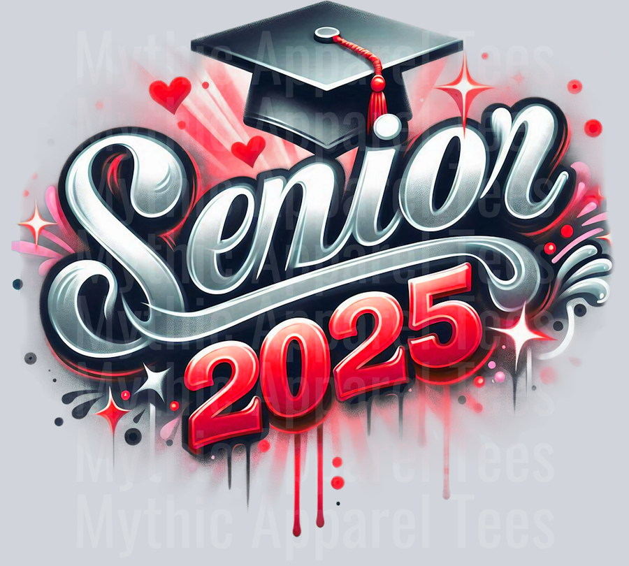 0017 Senior 2025 Airbrushed Red and Gray DTF 2025 Senior Graduation Transfers