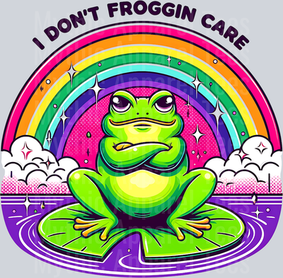 I don't froggin care rainbow with clouds DTF Frog Transfers