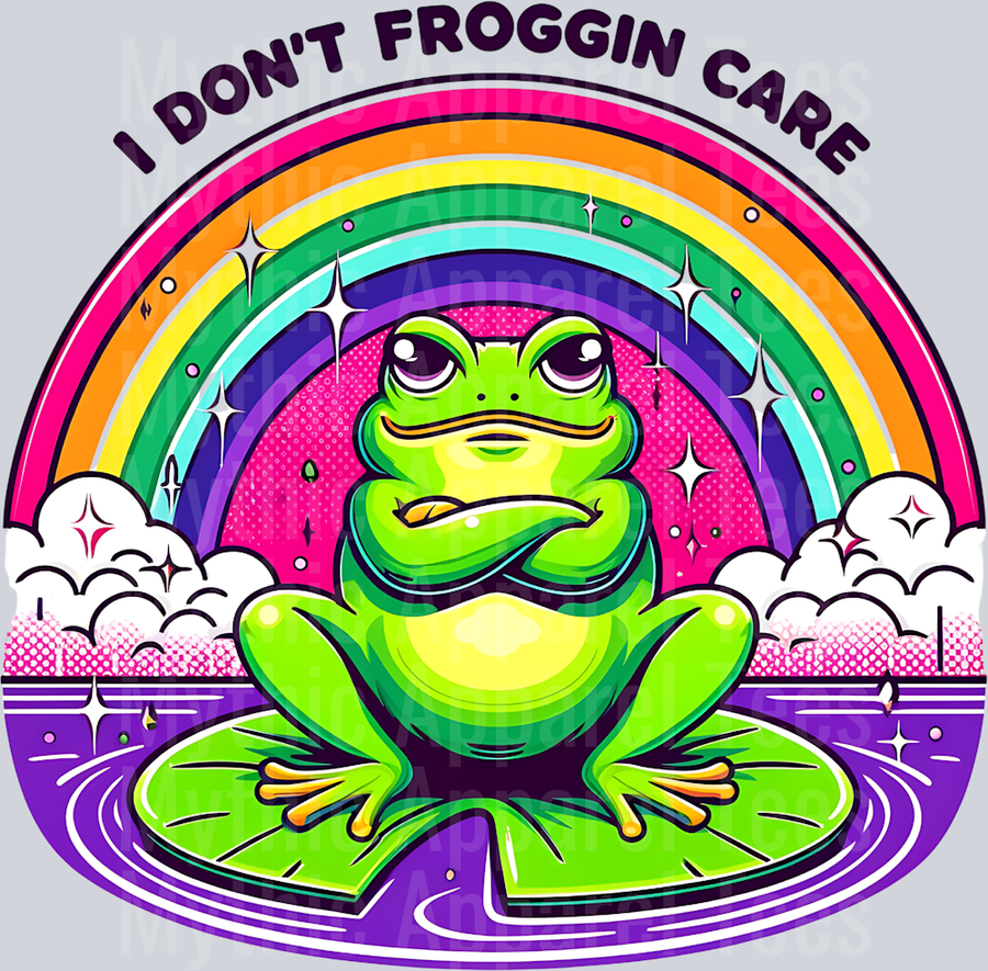I don't froggin care rainbow with clouds DTF Frog Transfers