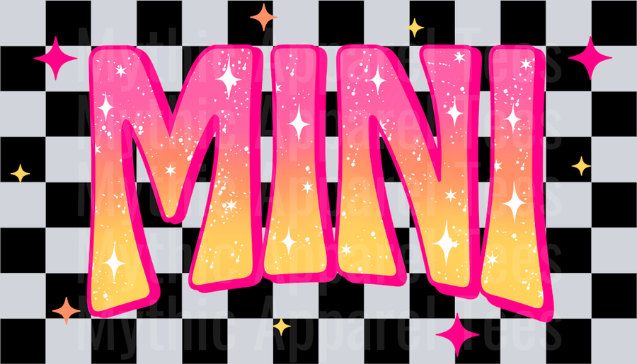 MINI Checkered Pink to Yellow Mini Black DTF Mini Momma Transfers