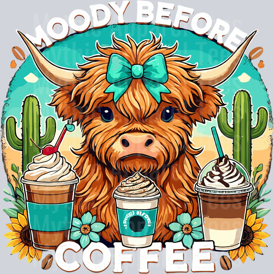 Moody Before Coffee DTF Highland Cow Transfers
