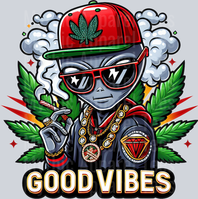 Good Vibes Alien floral colors weed plant DTF Weed Transfers