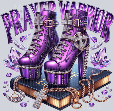 Heels on Bible Purple Prayer Warrior DTF Religious Transfers