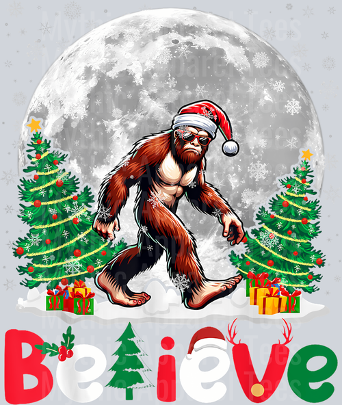 64 Bigfoot Believe Funny Christmas Tree Santa Hat Xmas Sunglass T-Shirt