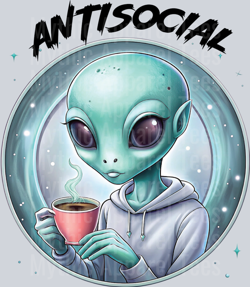 Antisocial Alien with coffee DTF Alien Coffee
