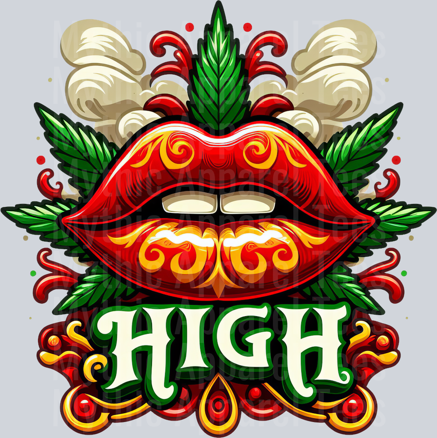 HIGH Glam Lips floral colors weed plant DTF Weed Transfers