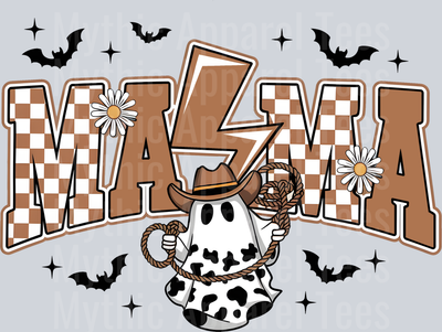 mama ghost cowboy / cowgirl lasso and hat brown checkers DTF Halloween Transfers
