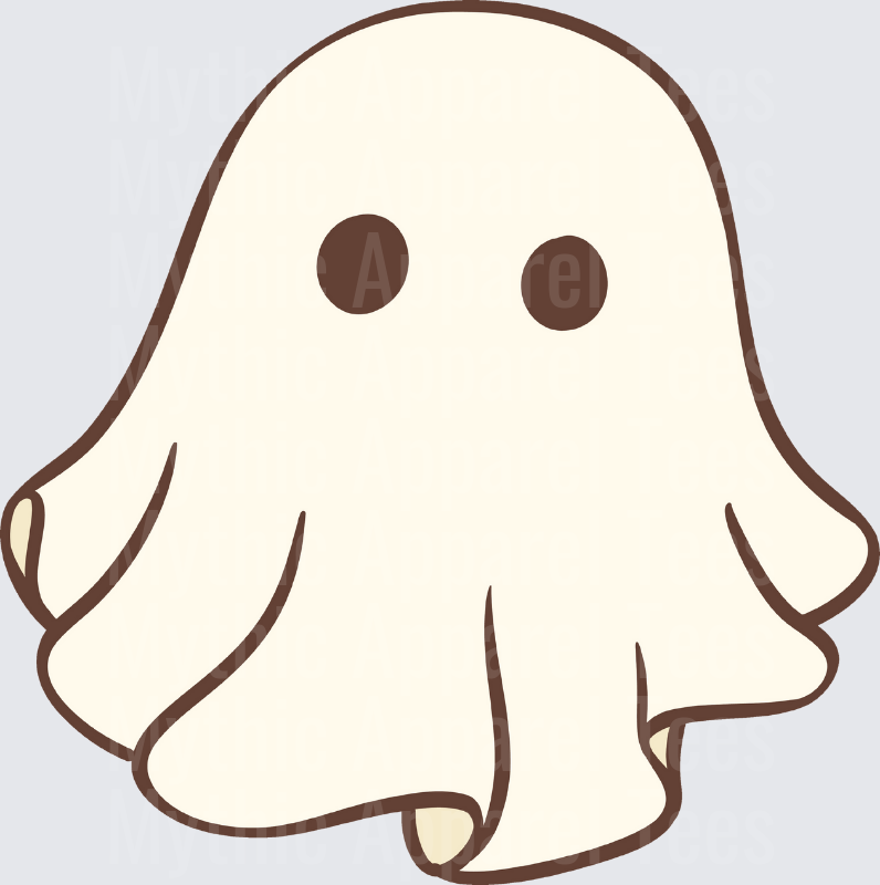 Cute Kawaii Ghost with Simple Dot Eyes and Flowing Sheet Body