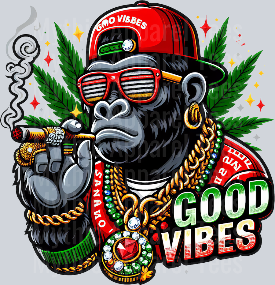 GOOD VIBES Gorilla floral colors weed plant DTF Weed Transfers