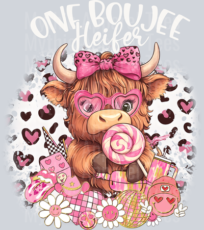 Cute Highland Cow with Lollypop DTF Highland Cow Transfers