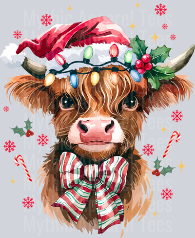 Coquette Christmas Western Highland Cow Santa Xmas Holiday Long Sleeve T-Shirt