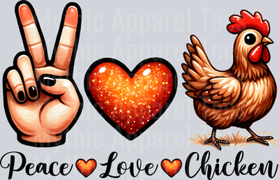 peace love chicken funny cute chicken shirt DTF Chicken Transfers