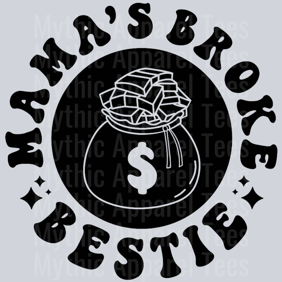 Mamas Broke Bestie Pocket Design Wavy Retro Funny Designs