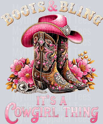 Boots on the ground its a cowgirl thing pink and brown boots flowers DTF Western Girl Transfers