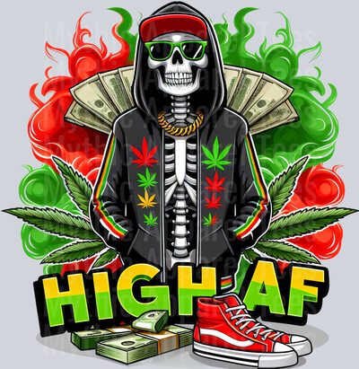 Skeleton HIGH AF Shoes floral colors weed plant DTF Weed Transfers