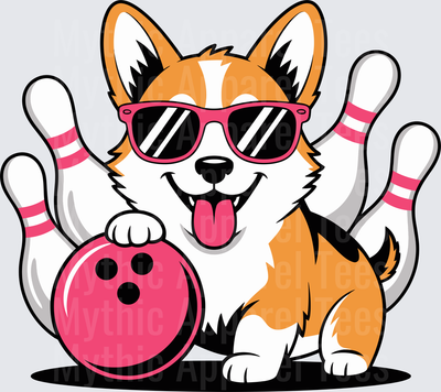 Bowling Corgi Dog Pink Sunglasses Ball Pins Cute Cartoon