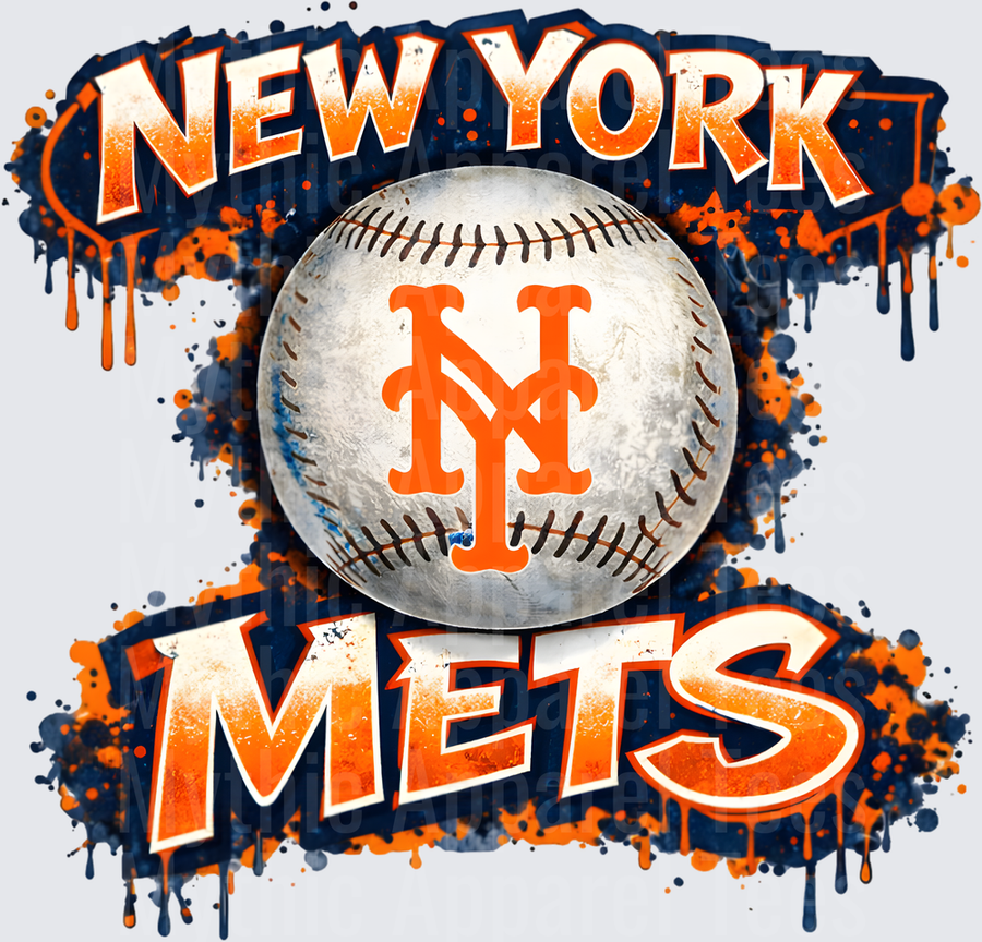 MLB Transfers New York Mets Baseball with Orange and Blue Paint Splatter