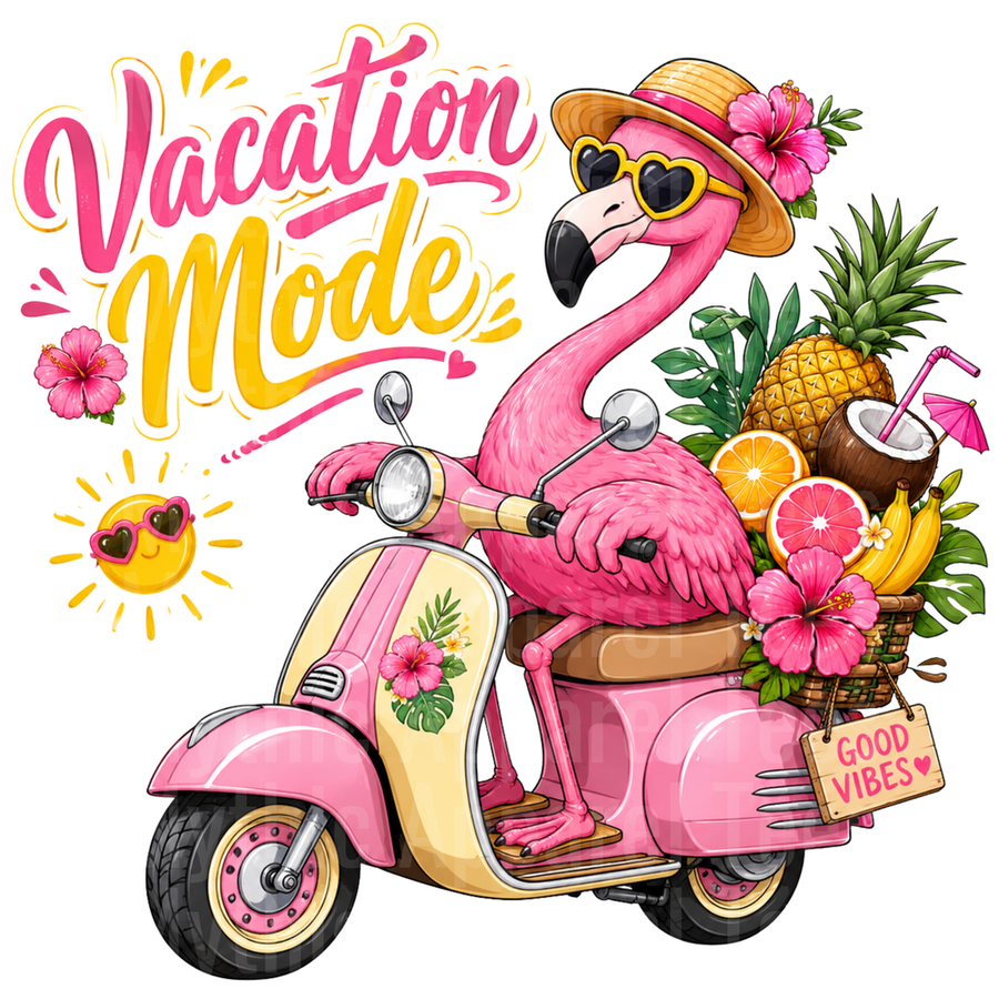 Flamingo Vacation Mode Good Vibes Pink Scooter Tropical Fruit
