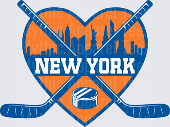 NHL Teams New York Islanders Heart Skyline Crossed Hockey Sticks Puck