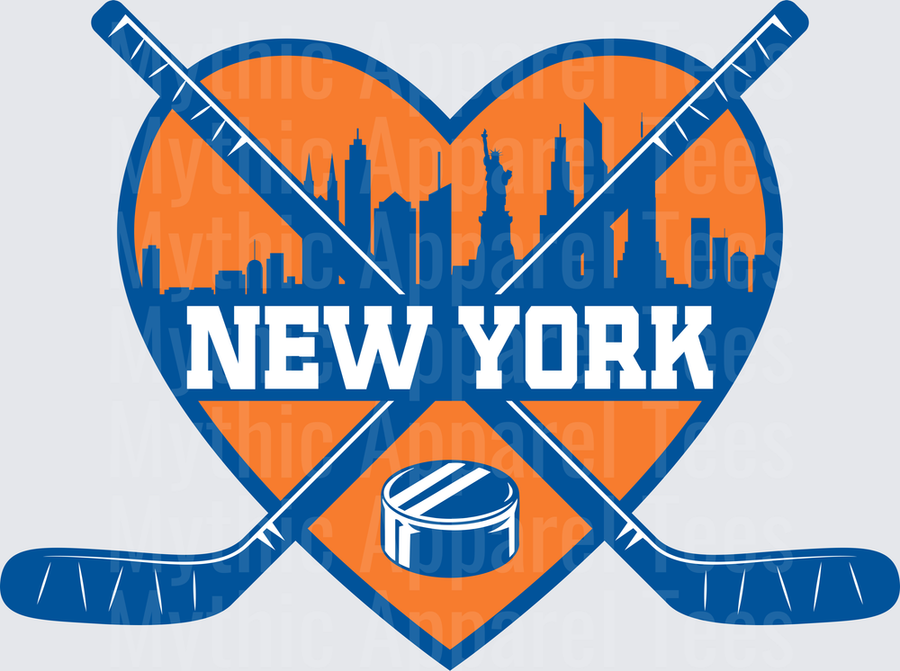 NHL Teams New York Islanders Heart Skyline Crossed Hockey Sticks Puck